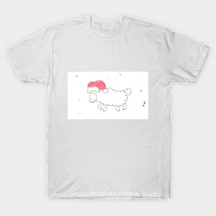 Sheep in Santa Claus hat, pet, xmas, holiday. Watercolor illustration on a winter theme, congratulations T-Shirt